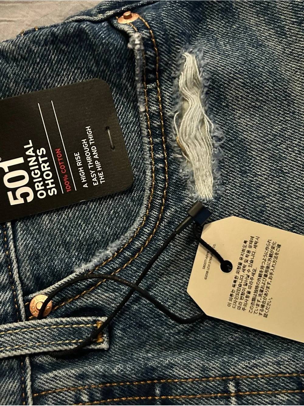 NWT Levi's 501 Distressed Denim Shorts in Dark Blue
